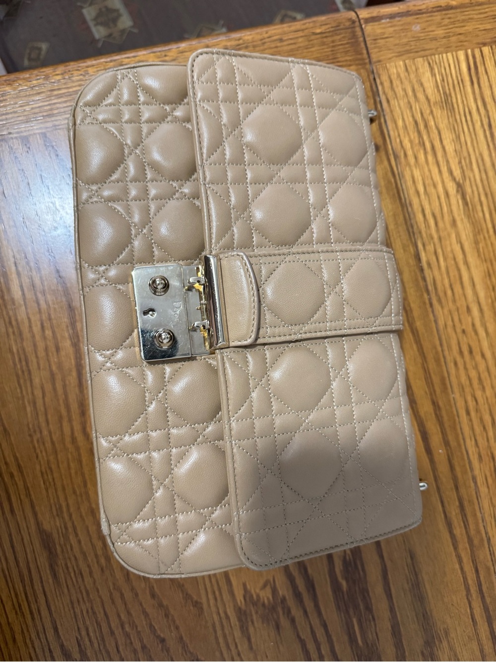 Dior Quilted Beige Leather Shoulder Bag with Gold Hardware
